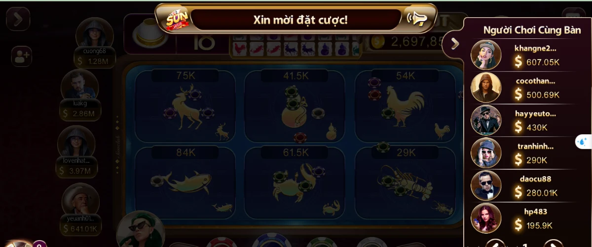 Các lượt chơi game bầu cua