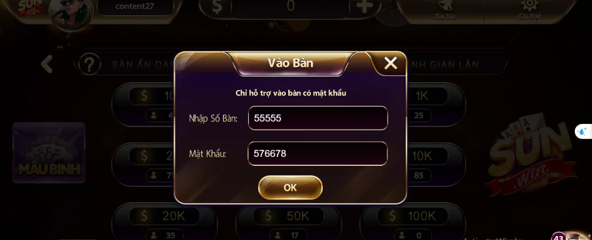 Cách chơi game Mậu Binh Sunwin live