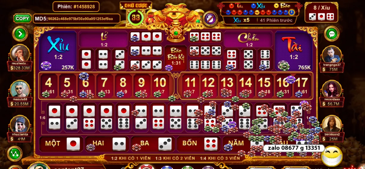 Các cửa có thể đặt cược tại Sicbo nhà game Sun win