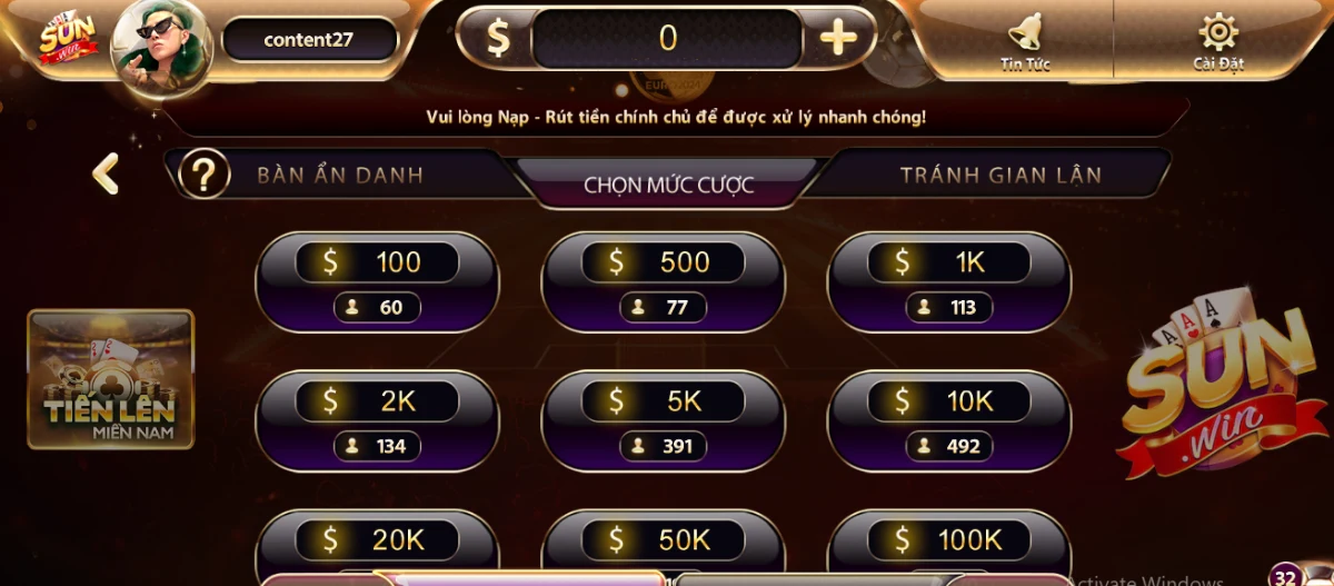 Cách chơi bài Tiến lên Miền Nam game Sunwin đơn giản